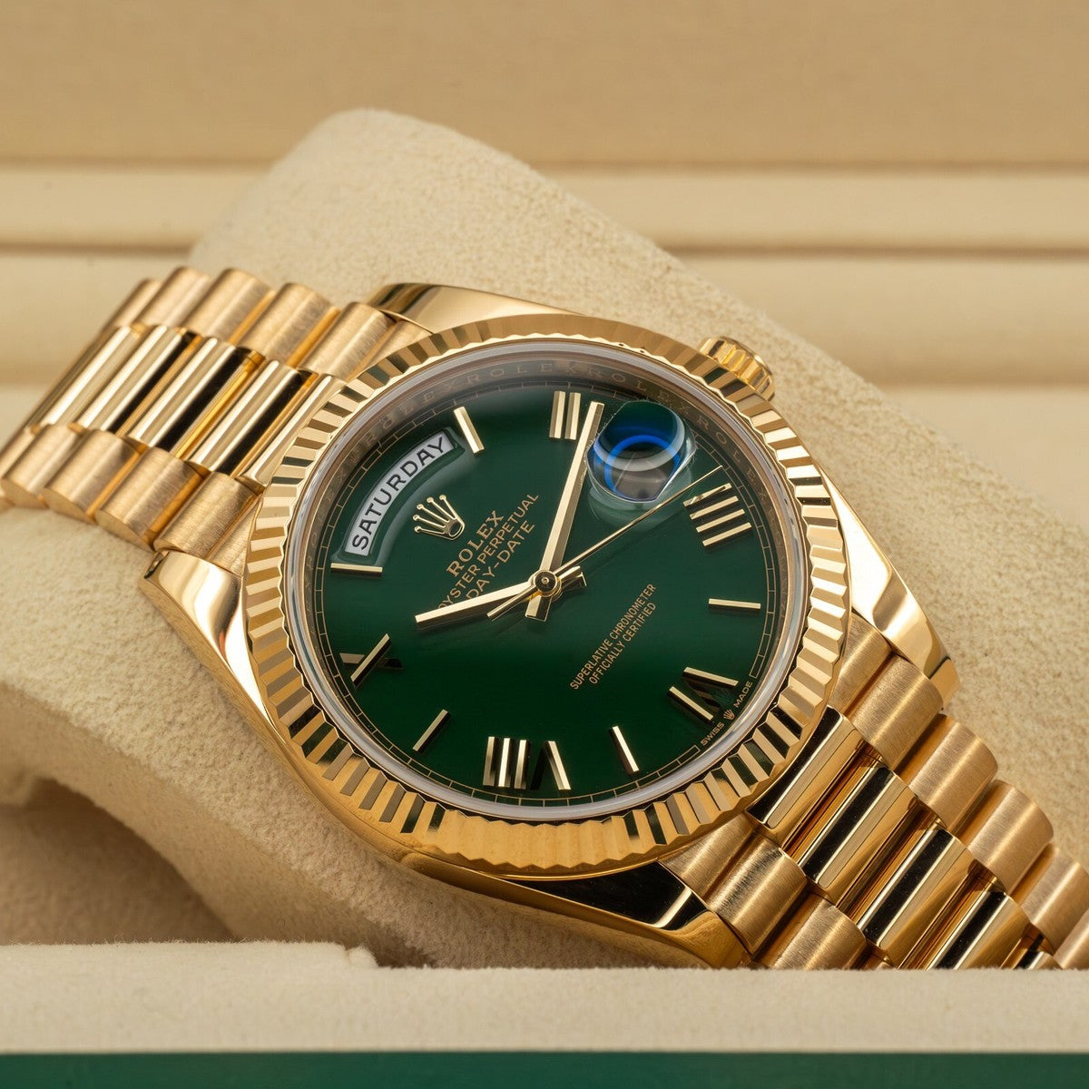 Role_x Day Date Gold/Green Watch
