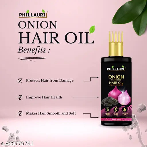 Phillauri Onion Black Seed Hair Oil Controls Hair Fall, NO Mineral Oil, Synthetic Fragrance (100ml) pack of 3 - Springkart 