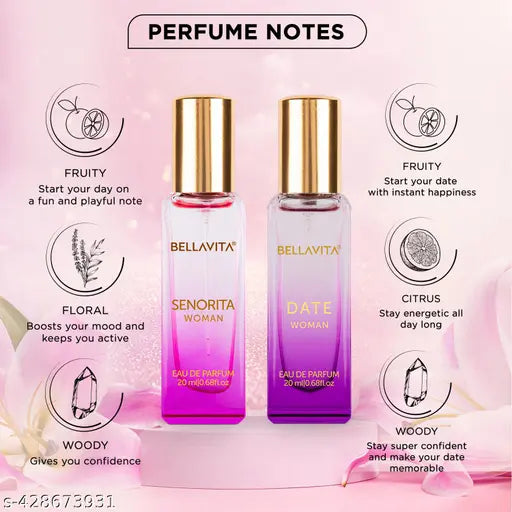 Bella Vita Luxury Women's DATE+SENORITA Woman Perfume Gift Combo for Women 40 ML (Pack of 2 Items 20ML Each)
