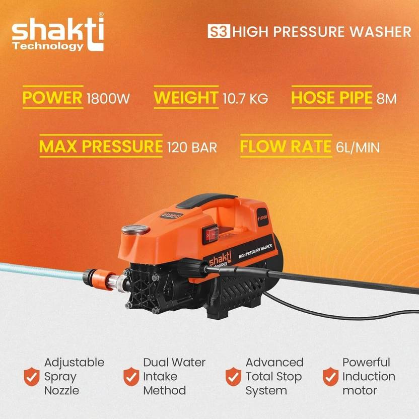 shakti Technology S3 High Machine 1800 Watts and 120 Bar Pressure Washer