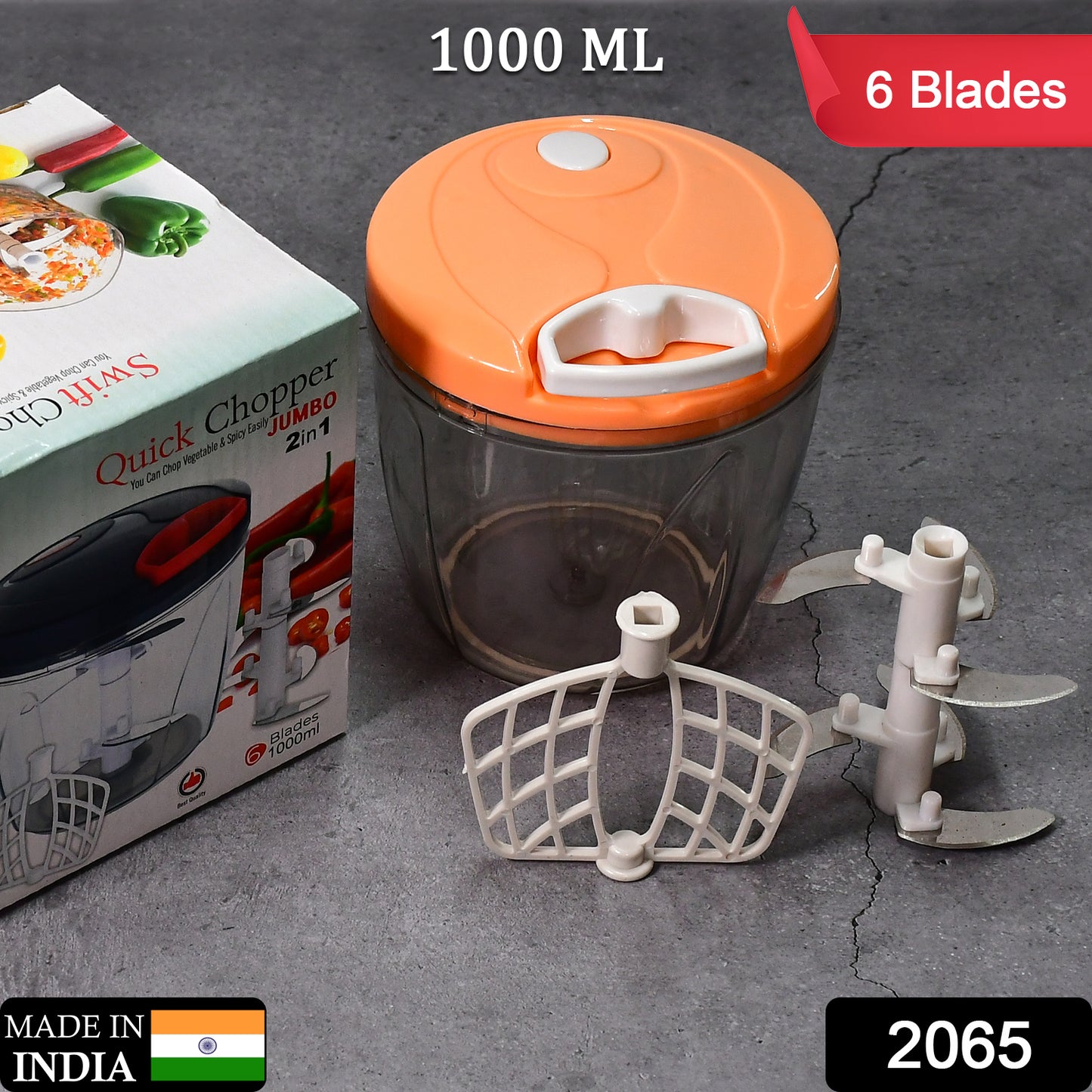 2065 6 Blade 2in1 Manual Food Chopper Compact Powerful Hand Held Vegetable Chopper (1000ml) - Springkart 