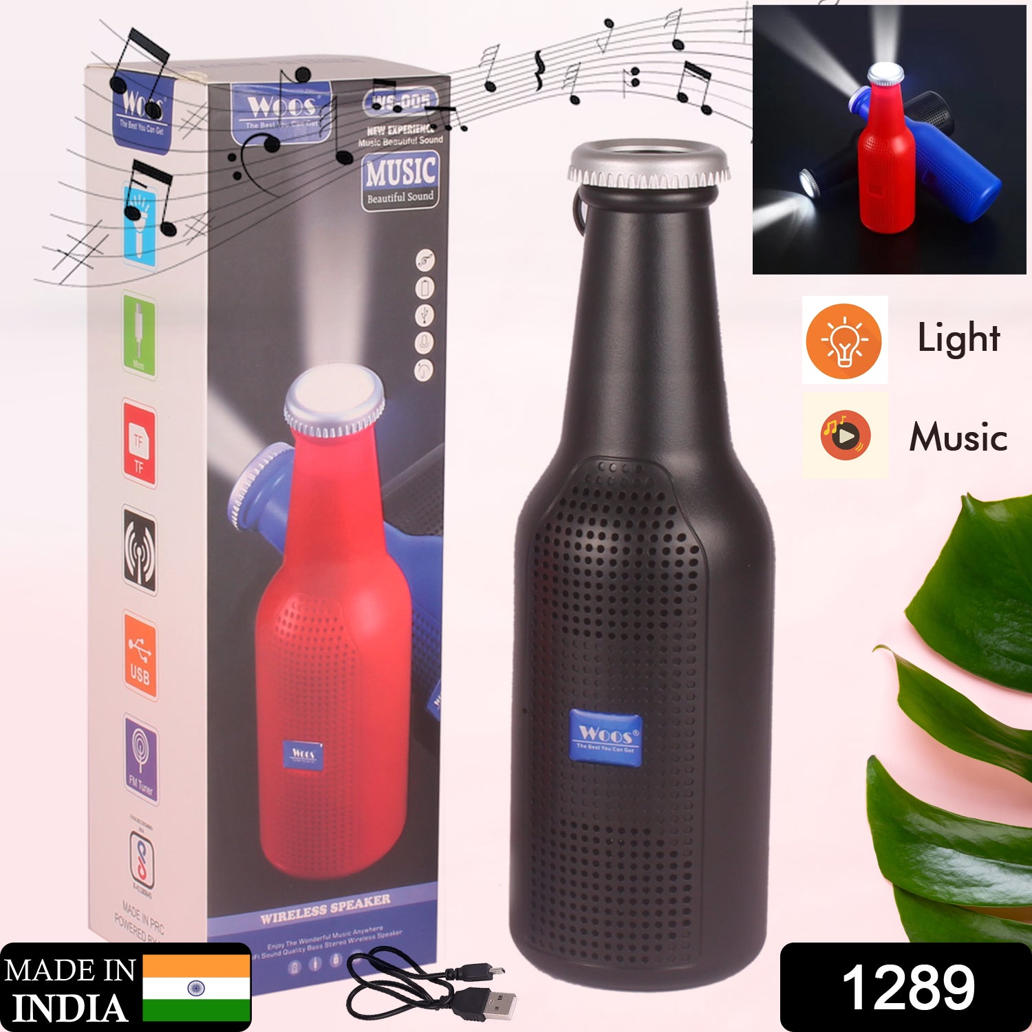 1289 Bottle Shape Bluetooth Speaker And Weatherproof Enhanced Wireless Usb Rechargeable Calling Fm Aux Usb Sd Card Support Portable Bluetooth Speaker With Rich Deep Bass - Springkart 