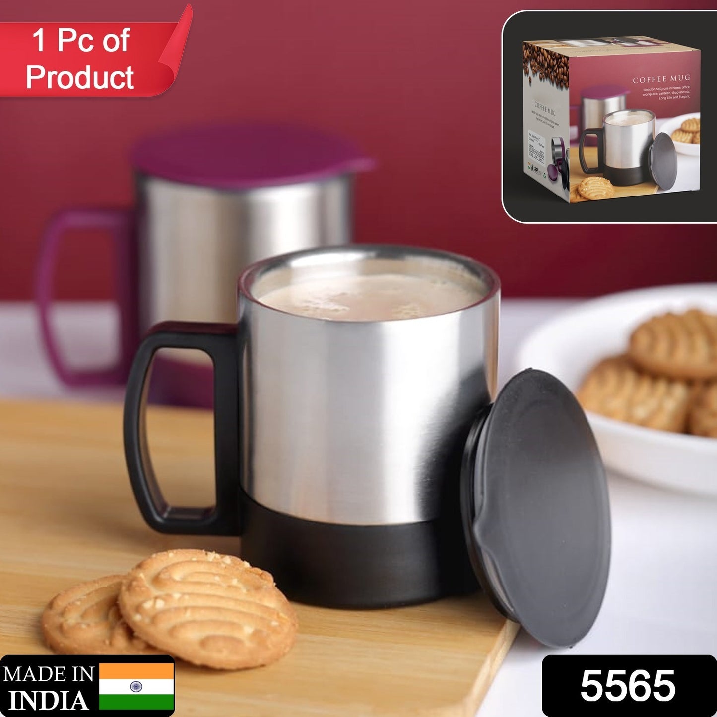 5565 Stainless Steel Coffeetea Cup Stainless Steel Lid Cover Hot Coffeetea Mug Hot Insulated Double Wall Stainless Steel Coffee And Milk Cup With Lid Handle Easy To Carry - Coffee Cup (1 Pc) - Springkart 