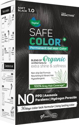 VEGETAL Safe Color Organic Permanent Gel Hair Colour, Soft Black 1.0-190ml. , Soft Black 1.0