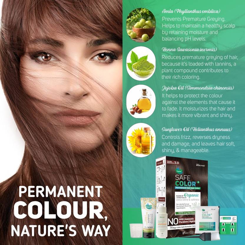 VEGETAL Safe Color Permanent Gel Hair Colour, Chemical-Free, 100% Grey Coverage , Dark Brown 3.0, 70ml.