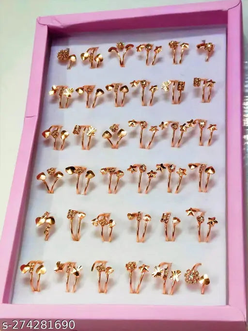 Pack of 36 Metal, Alloy Golden plated Rings for Girls, Women(1 Box 36 Rings)