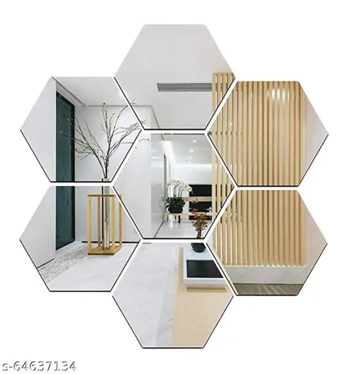 7 Hexagon silver mirror sticker