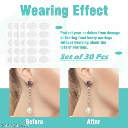 Invisible Earring Ear Support Waterproof Patches Earring Protectors Ear Lobe Support Patches Heavy Earrings Stabilizers (PACK OF 30)