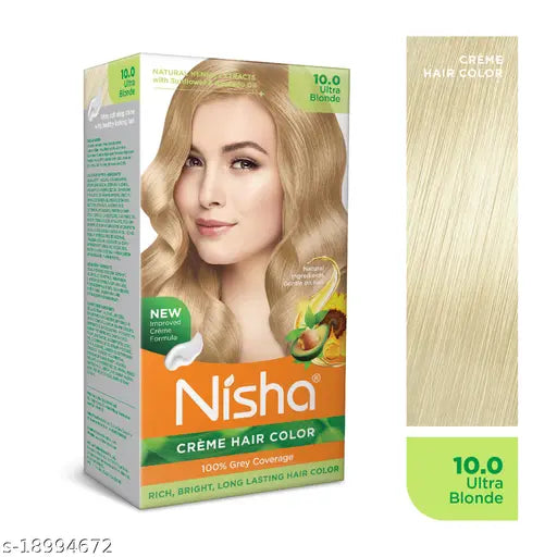 Nisha Cream Hair Color Rich Bright Long Lasting Hair Colouring For Ultra Soft Deep Shine 100% Grey Coverage Conditioning With Natural Herbs 150gm (Ultra Blonde,Pack of 1)