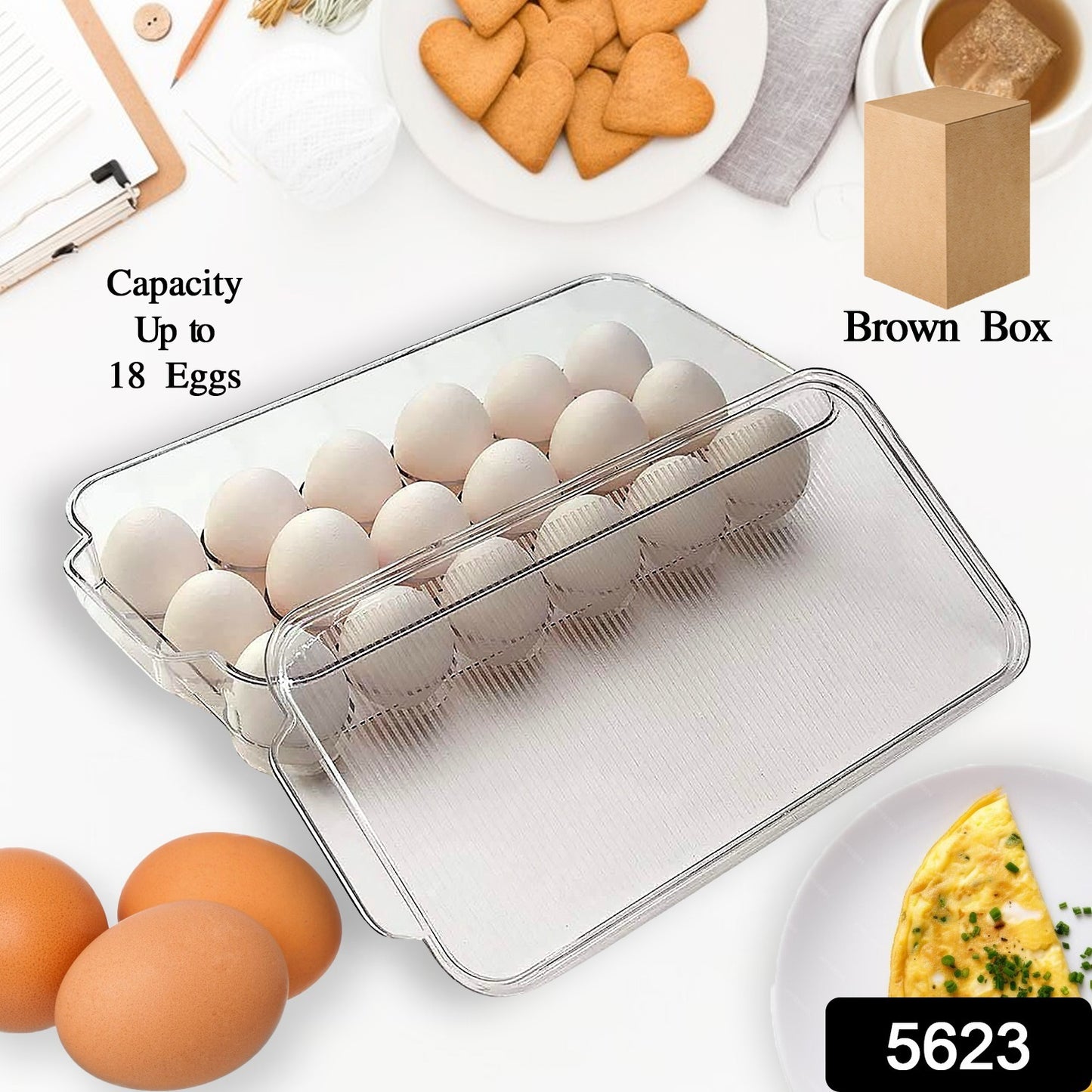Plastic 18 Cavity Egg Storage Box Or Egg Trays For Refrigerator With Lid Handles High Quality Rectangular Egg Tray Box For 18 Egg (1 Pc) - Springkart 