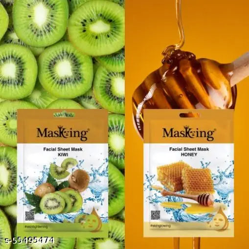 MasKing Beauty face mask pack of Cucumber, Lemon, Pomegranate, Kiwi & Honey, 100ml (Combo Of 5)