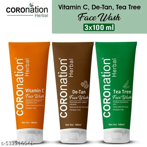 COROnation Herbal Vitamin C,Coffee and Chocolate and Tea tree Face wash Combo - Pack of 3 (3x100 ml)