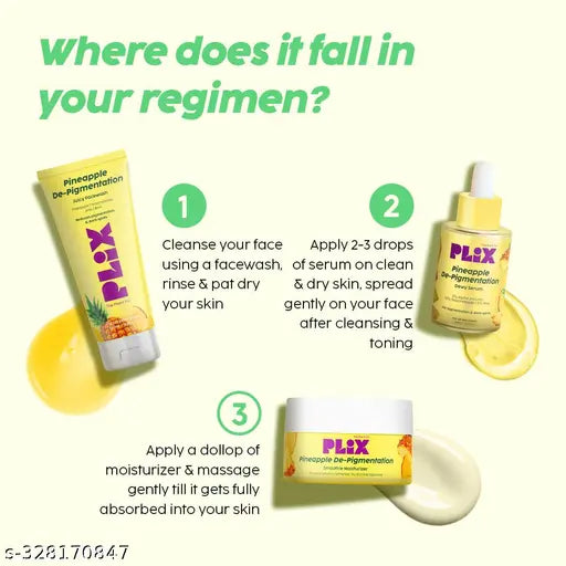 PLIX Pineapple Pigmentation Skincare Kit For Dark Spot Removal | Cleanser/Face Wash, Face Serum and Moisturizer Combo With 2% Alpha Arbutin For Women & Men, Pack of 3