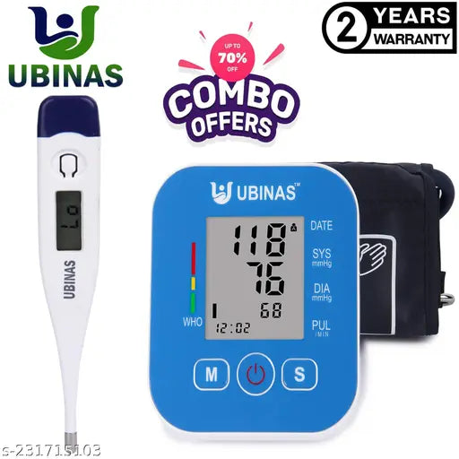 Combo Digital Blood Pressure (Blue) With Digital Thermometer Best In One Combo (2 & 1 Years Warranty)