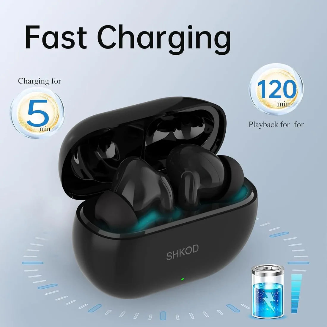 SHKOD AirLits1 Pro True Wireless in-Ear Earbuds with Mic, Bluetooth 5.3, Fast Charging (Black)