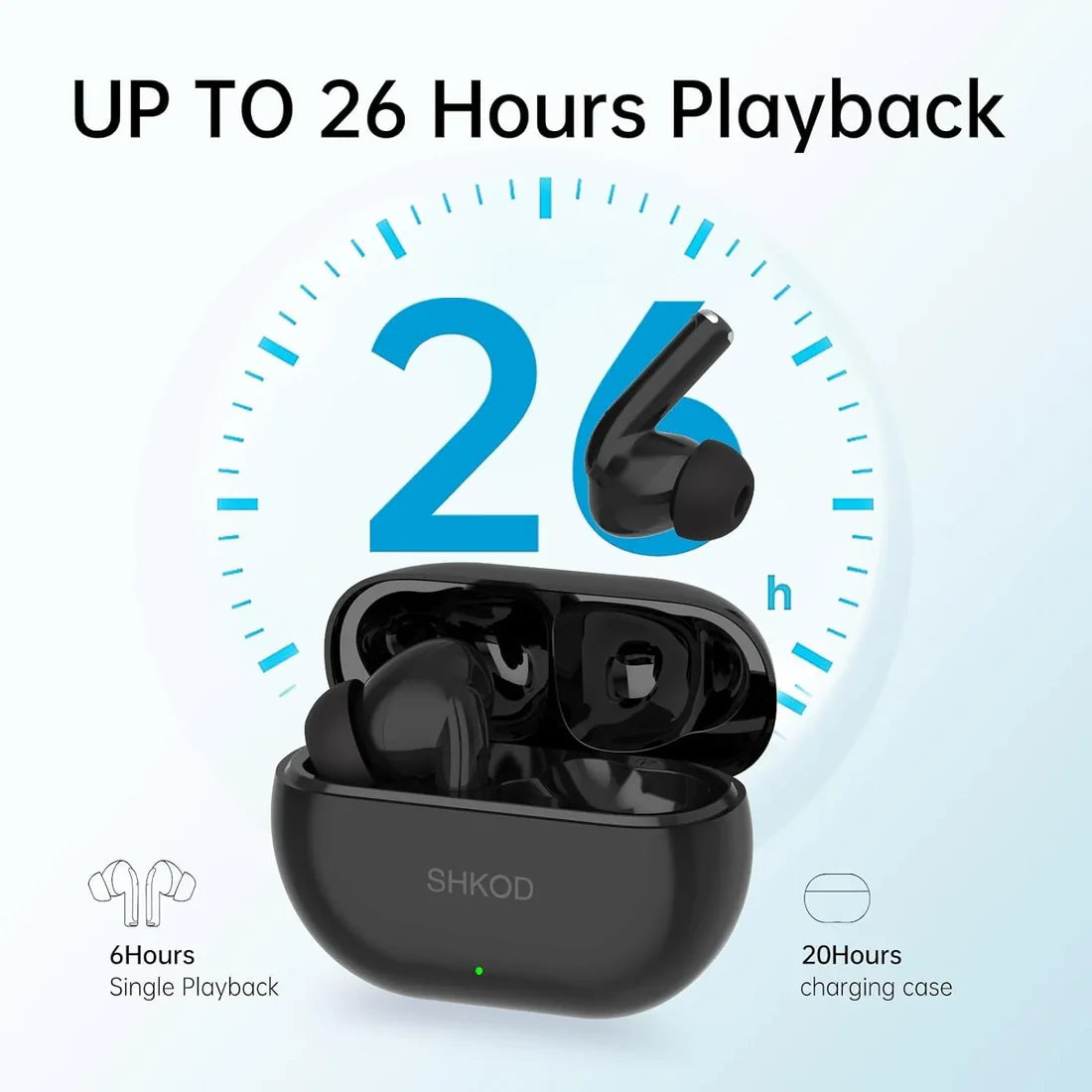 SHKOD AirLits1 Pro True Wireless in-Ear Earbuds with Mic, Bluetooth 5.3, Fast Charging (Black)