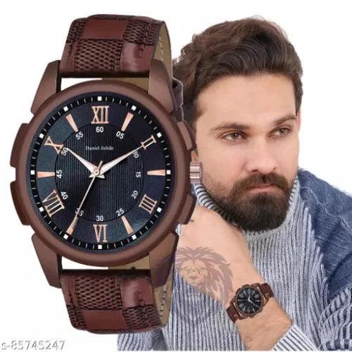 Men brown leather stylish watch - Springkart 