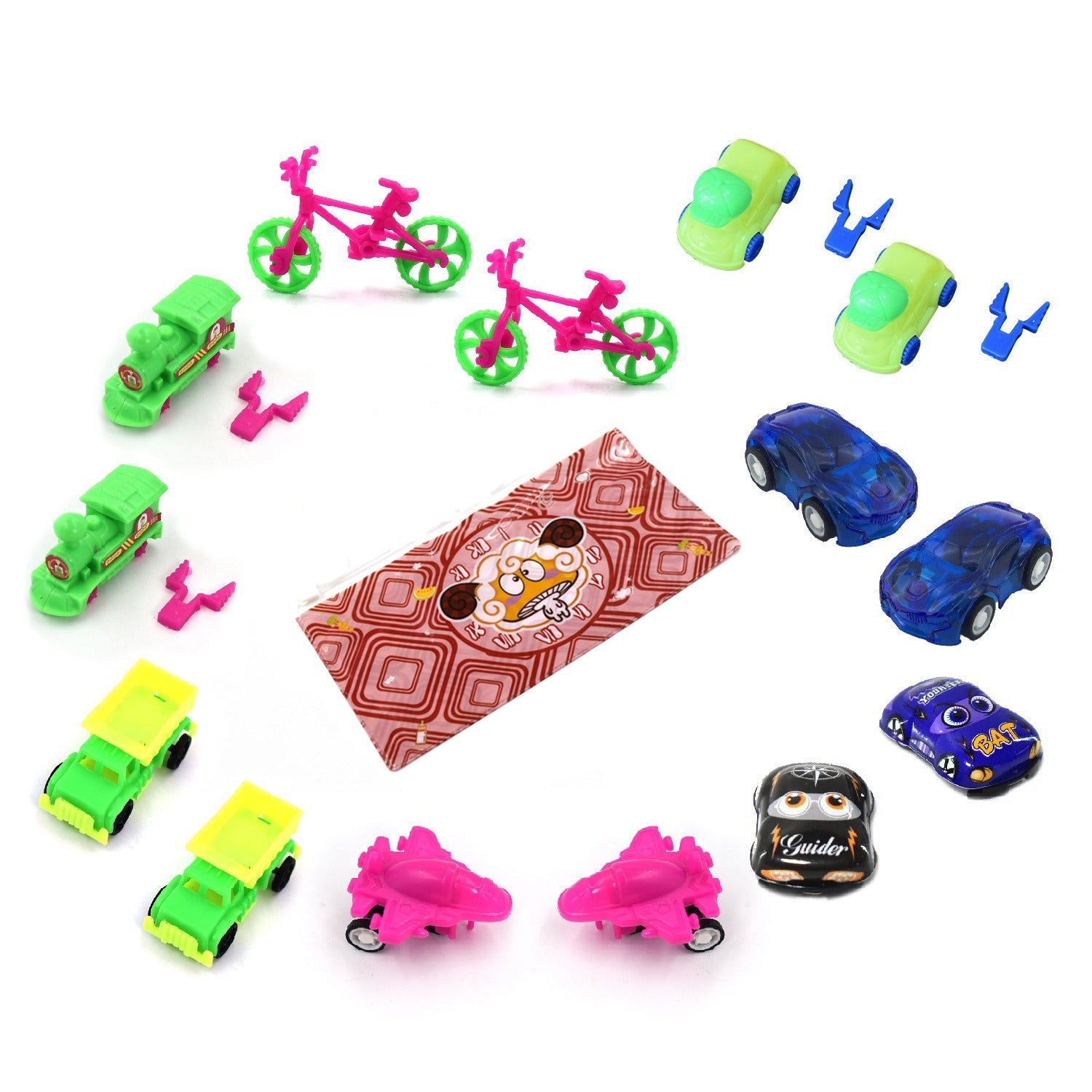 Toy set with friction powered vehicles