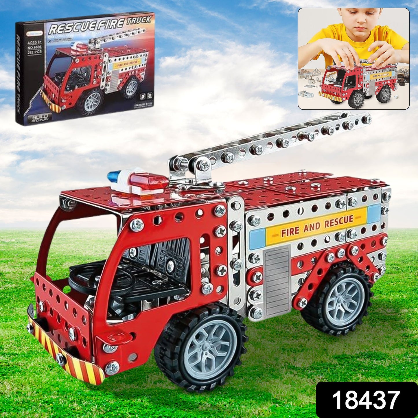 Metal DIY Fire Truck Building Blocks for Kids (Fire Truck / 292pcs of truck tool / 1 Set) - Springkart 