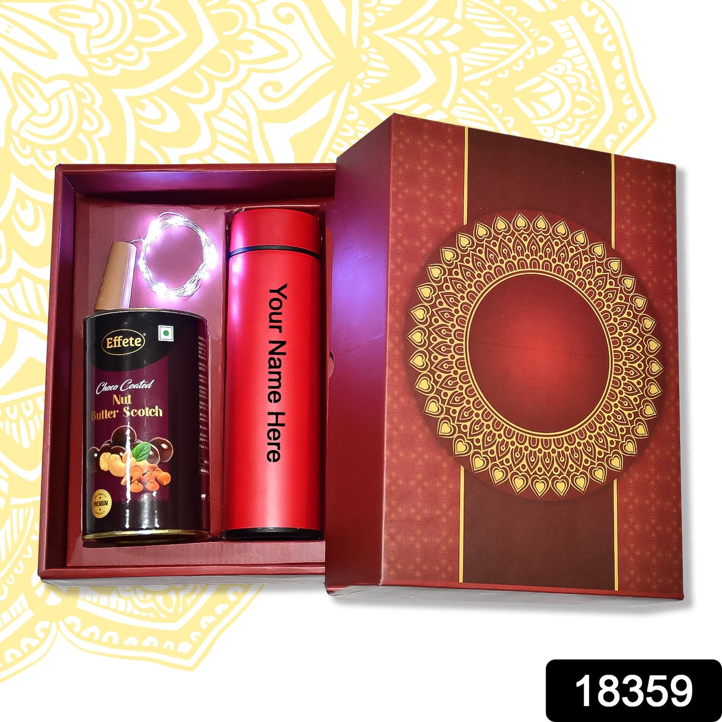 Personalized Temperature Water Bottle, Decorative Light& Chocolate (With Attractive Multi color Box / 3 Pc Set) - Springkart 