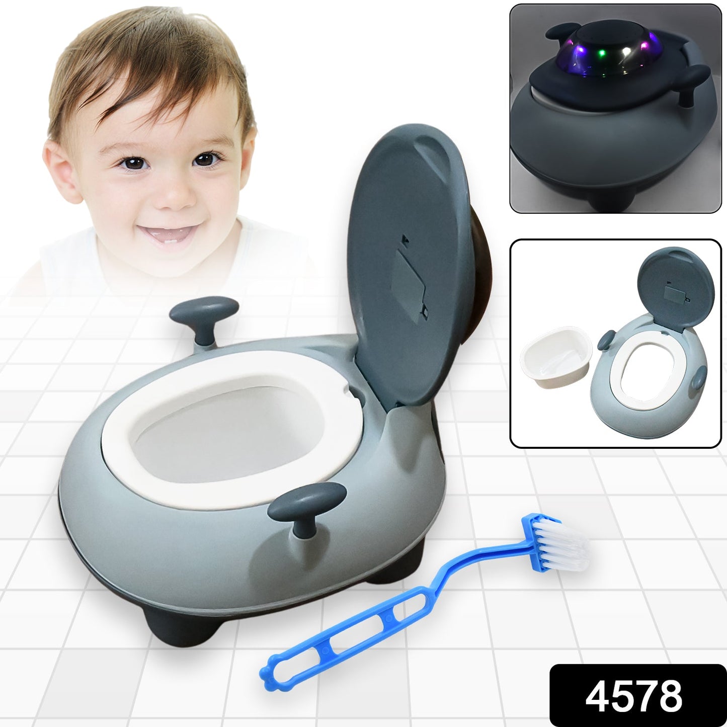 BABY PORTABLE LIGHTING & MUSIC TOILET, BABY POTTY TRAINING SEAT BABY POTTY CHAIR FOR TODDLER BOYS GIRLS POTTY SEAT FOR 1+ YEAR CHILD - Springkart 