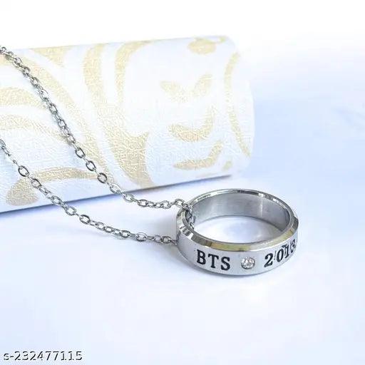 BTS Kpop Stainless Steel Ring Pendant Necklace with Chain for Men & Women - Springkart 