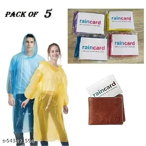 Disposable Rain Card for Emergency Use (Pack Of 5)  Waterproof Rain with Smallest Pocket Size| Easy to Carry & Use and Reusable | 2 to 3 time wear Thin Plastic | Multi Color Free Size (Pack Of 5)