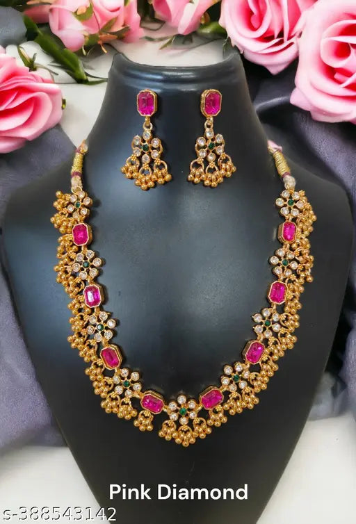 Jewellery(Gold Plated Green-Pink Diamond),choker,necklace,jewellery set