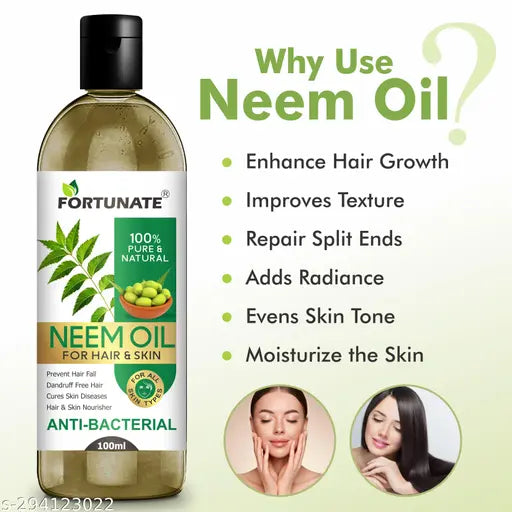 FORTUNATE Pure Cold Pressed Neem Oil for Skin & Hair Oil (100 ml) - Springkart 