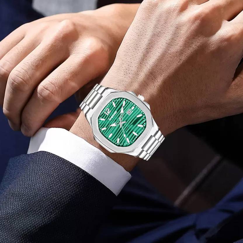 Spencher Nautilus Date Working Square Green Dial Silver Quartz Mechanism Watch For Boys Analog Watch  - For Men Sp4568