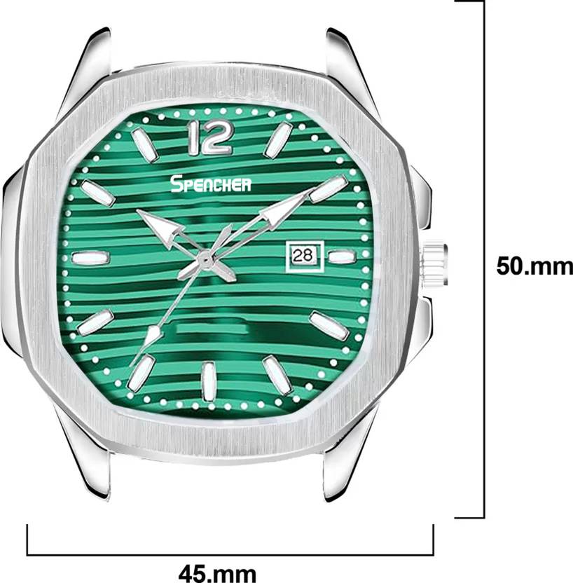 Spencher Nautilus Date Working Square Green Dial Silver Quartz Mechanism Watch For Boys Analog Watch  - For Men Sp4568