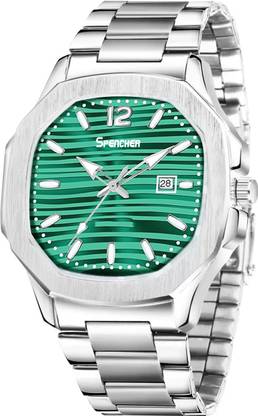 Spencher Nautilus Date Working Square Green Dial Silver Quartz Mechanism Watch For Boys Analog Watch  - For Men Sp4568