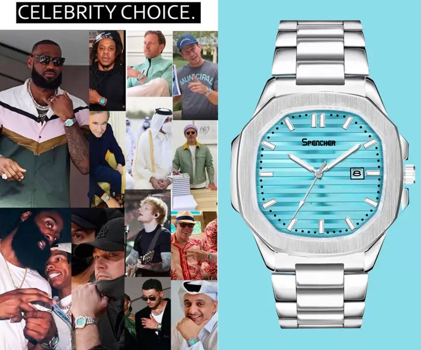 Spencher Nautilus Date Working Square Blue Dial Silver Quartz Mechanism Watch For Boys Analog Watch  - For Men Sp4568