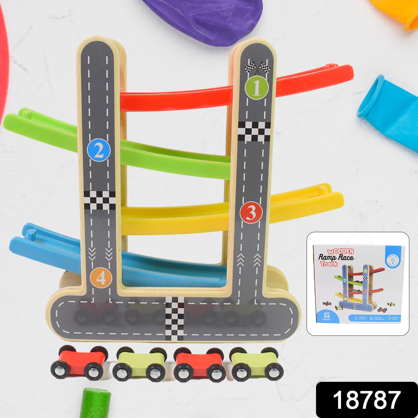 Car Racer Track Play Set Wooden Click Clack Toys With 4 Mini Racers (1 Set) - Springkart 