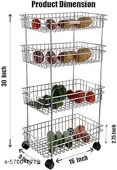 Four Layer Kitchen Trolly Multipurpose Stainless Steel Portable Storage Floor Standing Or Tabletop Rack|Trolley with Wheels for Kitchen Storage, Tiered Shelf, 4 Shelf Trolley