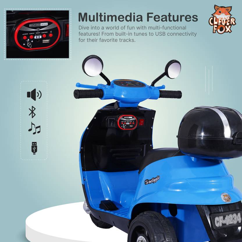 CLEVER FOX Kids Electric Scooter 3-Wheel Design Operated With Music, LED Lights, Charger Scooter Battery Operated Ride On  (Blue)