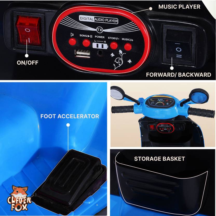 CLEVER FOX Kids Electric Scooter 3-Wheel Design Operated With Music, LED Lights, Charger Scooter Battery Operated Ride On  (Blue)