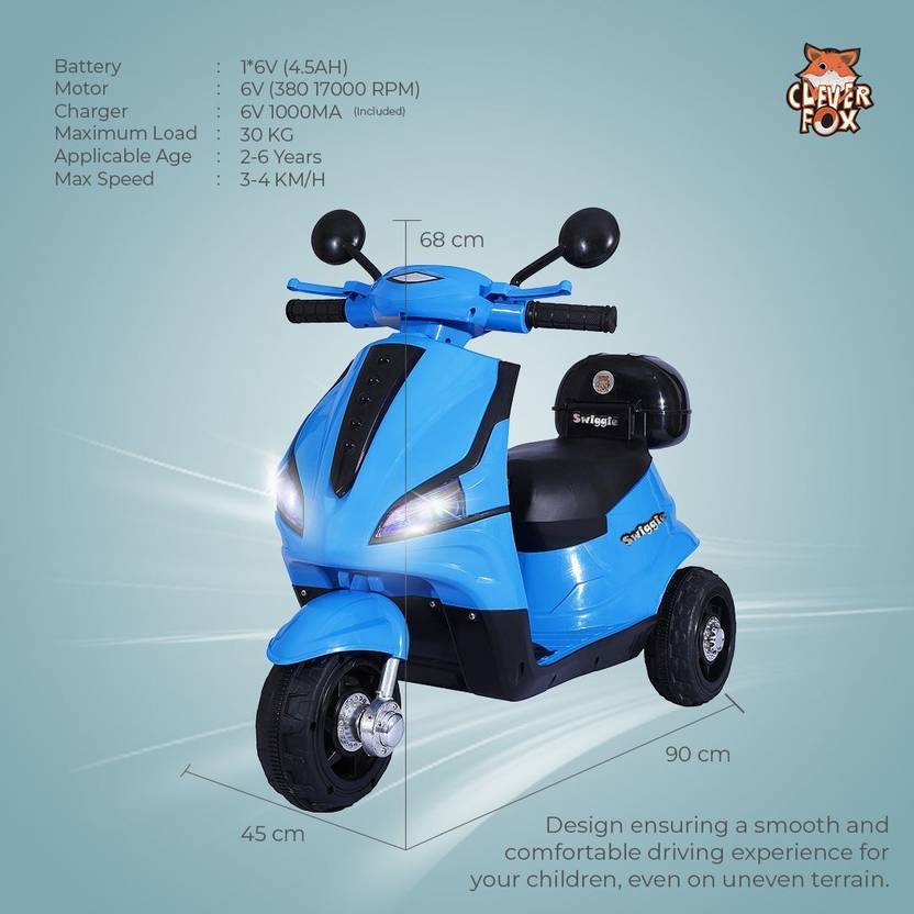 CLEVER FOX Kids Electric Scooter 3-Wheel Design Operated With Music, LED Lights, Charger Scooter Battery Operated Ride On  (Blue)