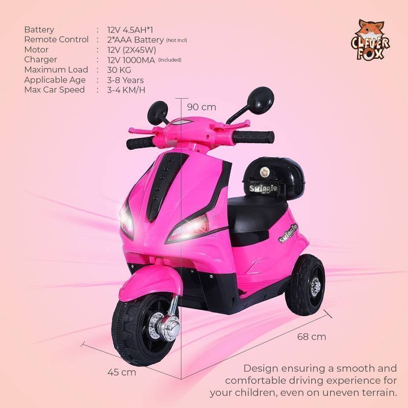 CLEVER FOX Kids Electric Scooter 3-Wheel Design Operated With Charger, Music, LED Lights Scooter Battery Operated Ride On  (Pink)