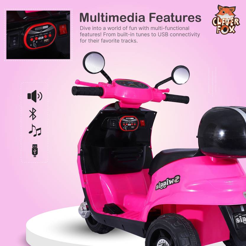CLEVER FOX Kids Electric Scooter 3-Wheel Design Operated With Charger, Music, LED Lights Scooter Battery Operated Ride On  (Pink)