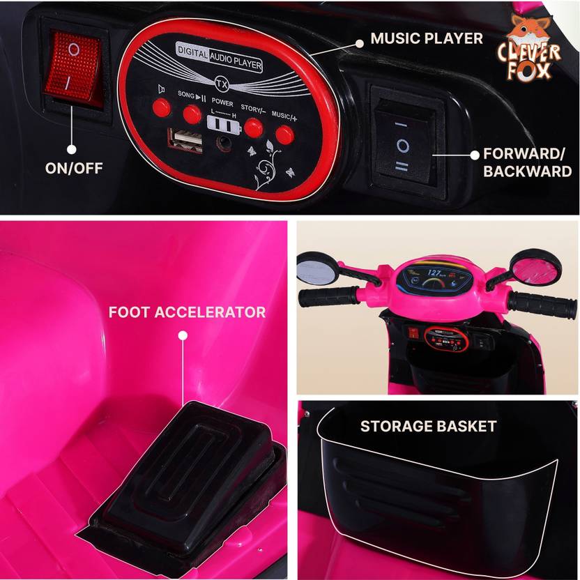 CLEVER FOX Kids Electric Scooter 3-Wheel Design Operated With Charger, Music, LED Lights Scooter Battery Operated Ride On  (Pink)