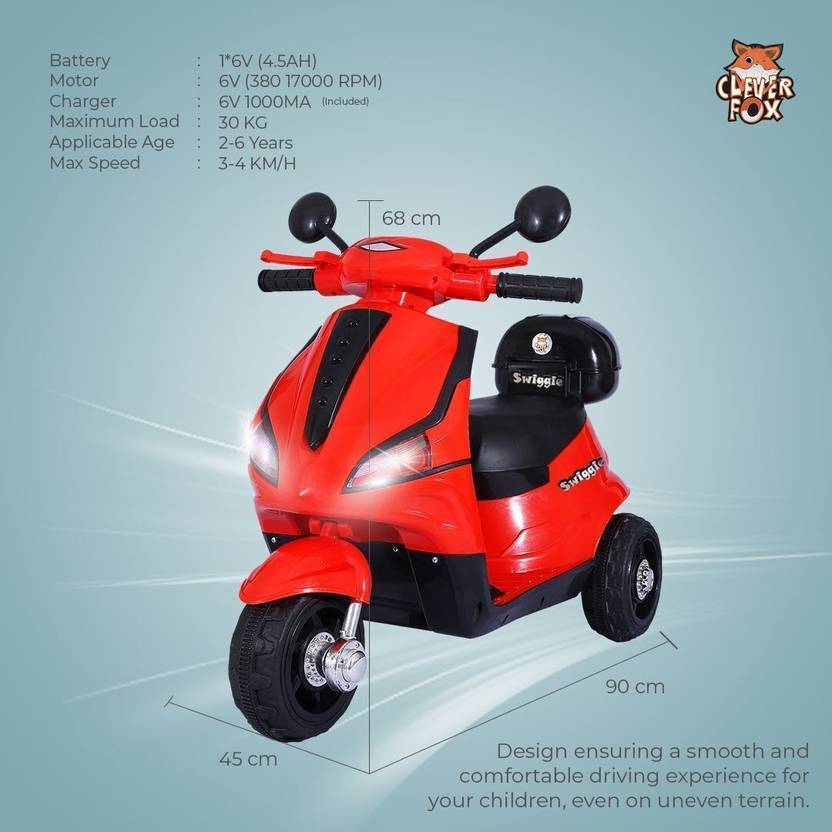 CLEVER FOX Kids Electric Scooter 3-Wheel Design Operated With Charger, LED Lights, Music Scooter Battery Operated Ride On  (Red)