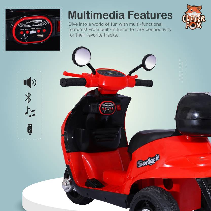 CLEVER FOX Kids Electric Scooter 3-Wheel Design Operated With Charger, LED Lights, Music Scooter Battery Operated Ride On  (Red)
