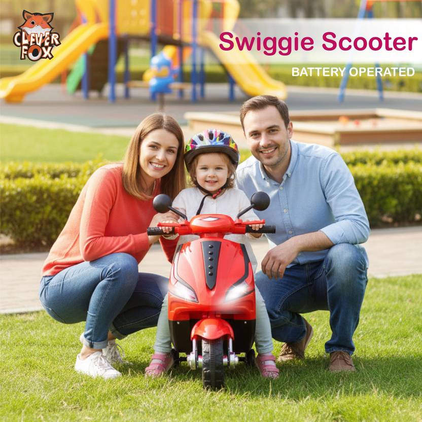 CLEVER FOX Kids Electric Scooter 3-Wheel Design Operated With Charger, LED Lights, Music Scooter Battery Operated Ride On  (Red)