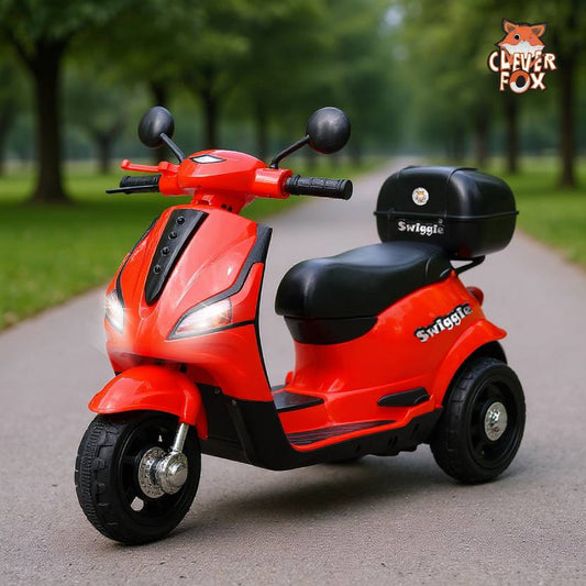 CLEVER FOX Kids Electric Scooter 3-Wheel Design Operated With Charger, LED Lights, Music Scooter Battery Operated Ride On  (Red)