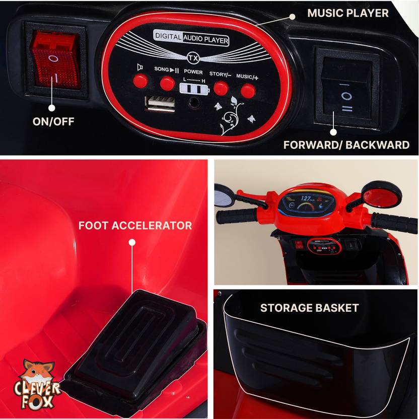 CLEVER FOX Kids Electric Scooter 3-Wheel Design Operated With Charger, LED Lights, Music Scooter Battery Operated Ride On  (Red)