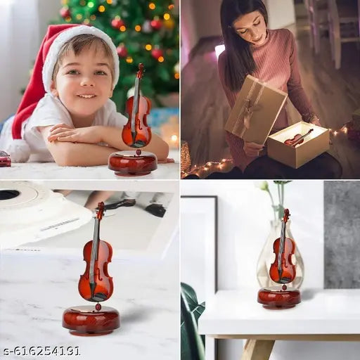 Paritirth Rotating Guitar Music Box Clockwork Wood Music Box Musical Instrument Model Music Theme Artware with Delicate Gift Box