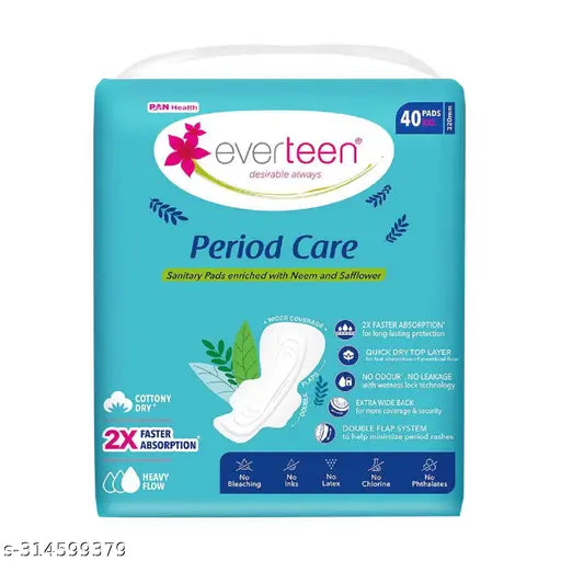 everteen 40 XXL Soft and 40 XXL Dry Period Care Sanitary Pads for Women, Neem Safflower Enriched, 2x Faster Absorption - (Total 80 Pads, 320mm) - Springkart 