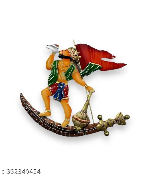 METAL LORD HANUMAN ON SWORD LED WALL DECOR ANTIQUE SCULPTURE