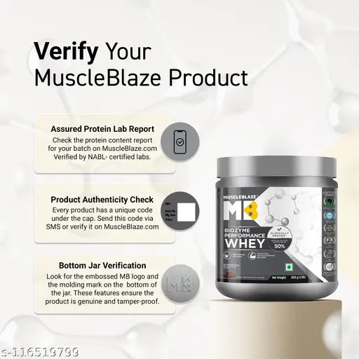 MuscleBlaze Biozyme Performance Whey Protein Powder | 500 g/1.1 lb | (Rich Chocolate) Clinically Tested 50% Higher Protein Absorption | Informed Choice UK, Labdoor USA Certified & US Patent Filed EAF® |